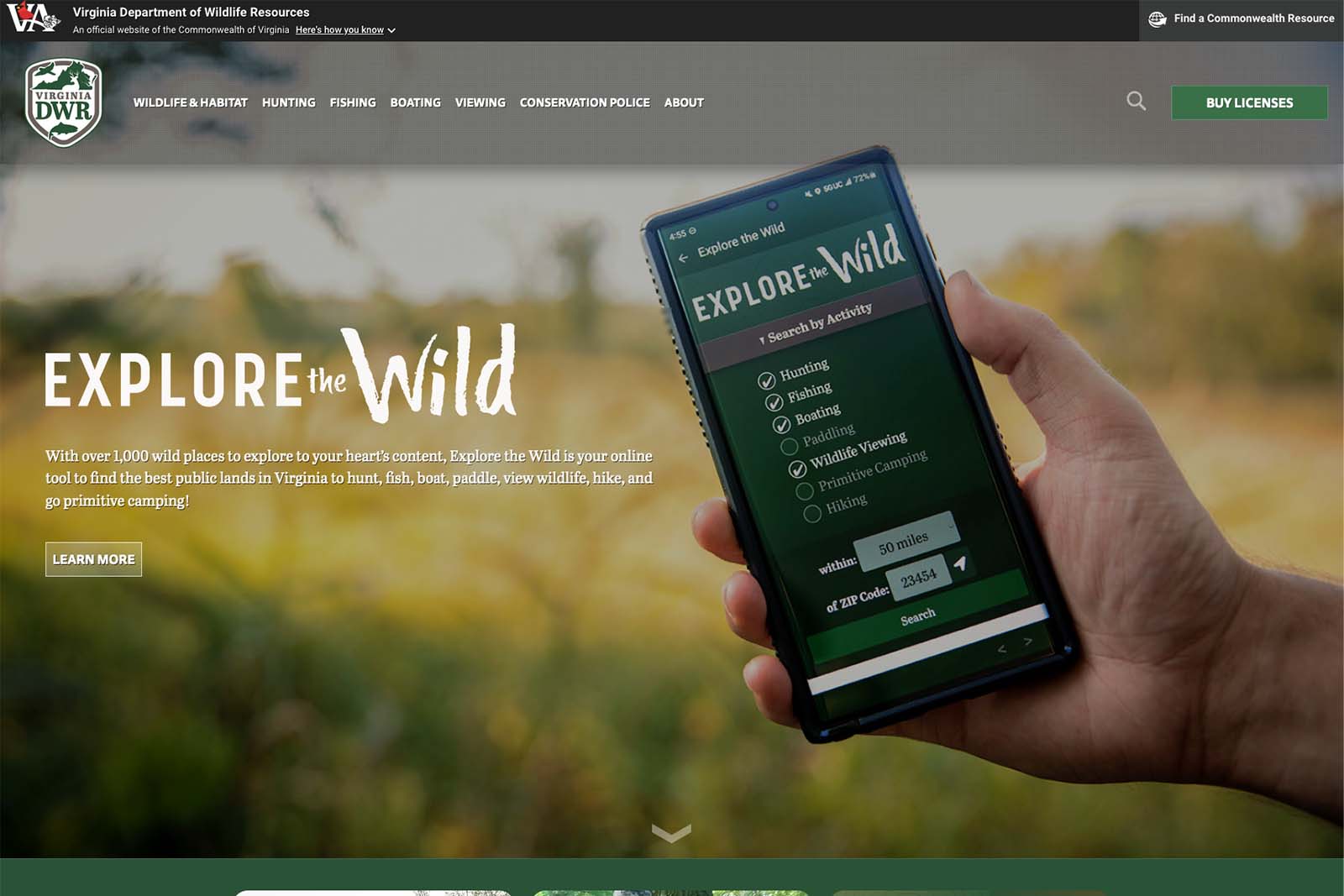 DWR 웹사이트 홈페이지 스크린샷