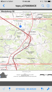 촬영자의 좌표가 표시된 GPS 장치에서 DWR이 제공하는 지도 이미지