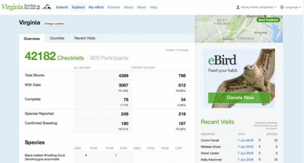 VABBA2 주 전체 eBird 요약 페이지